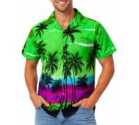 King Kameha Camisa Hawaiana Hombre - Camisa Verano Hombre con Estampado de Spiaggia, Camisas Hawaianas De Manga Corta Ligera y fácil de cuidar - Beach, Green, L