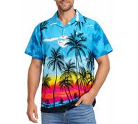King Kameha Camisa Hawaiana Hombre - Camisa Verano Hombre con Estampado de Spiaggia, Camisas Hawaianas De Manga Corta Ligera y fácil de cuidar - Beach, Turquoise, L