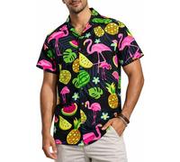 King Kameha Camisa Hawaiana Hombre de Manga Corta, Flamingo Melon, Negro, 6XL