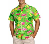 King Kameha Camisa Hawaiana Hombre de Manga Corta, Flamingo Melon, Verde, 6XL