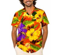 King Kameha Camisa-Hawaiana Hombre Manga-Corta Bolsillo-con-Hendidura Elegante Funky Diseño Flores Grandes Tropical Unisexo