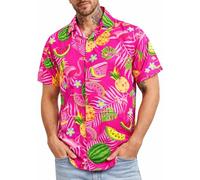 King Kameha Camisa Hawaiana Hombre Manga Corta, Flamingo Melon, Rosa, 6XL