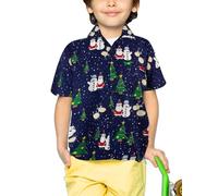 King Kameha Camisa hawaiana navideña para niños, corte regular, manga corta, diseño de Papá Noel, X-Mas, renos, para niños, 4 años