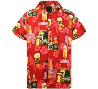 KING KAMEHA Camisa hawaiana para hombre, casual, con botones, manga corta, unisex, flores, playa, fiesta, cerveza, impresión, nuevo, Beerbottle Print Red, XXX-Large