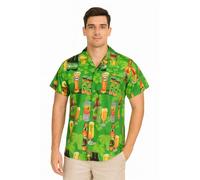 KING KAMEHA Camisa hawaiana para hombre, casual, con botones, manga corta, unisex, flores, playa, fiesta, cerveza, impresión, nuevo, Beerbottle Print Green, Small