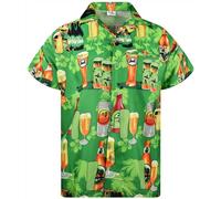 KING KAMEHA Camisa hawaiana para hombre, casual, con botones, manga corta, unisex, flores, playa, fiesta, cerveza, impresión, nuevo, Beerbottle Print Green, Medium