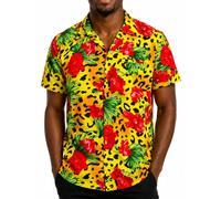 King Kameha Camisa Hawaiana para Hombre de Manga Corta con Estampado de Leopardo, Leopard-Flowers, Amarillo, 6XL