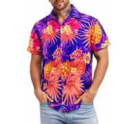 King Kameha Camisa Hawaiana para Hombre de Manga Corta, Pineapple, Azul Oscuro, XL