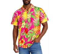 King Kameha Camisa Hawaiana para Hombre de Manga Corta, Pineapple, Rosa, S