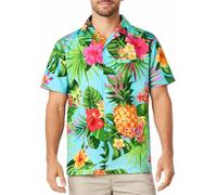 King Kameha Camisa Hawaiana para Hombre de Manga Corta, Pineapple, Turquesa, S