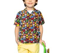 King Kameha Camisa hawaiana para niños y niñas, de manga corta, con bolsillo frontal, estampado hawaiano, diseño de Navidad, Santa, 8 años