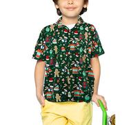 King Kameha Camisa hawaiana para niños y niñas, manga corta, con bolsillo frontal, estampado hawaiano, diseño de Navidad, Santa, unisex, 4 años