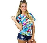 King Kameha Funky Blusa-Camisa-Hawaiana, Manga-Corta, Flamingos, Turquesa, L