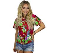 King Kameha Funky Blusa-Camisa-Hawaiana, Manga-Corta, Parrot-Cockatoo, Rojo, XS
