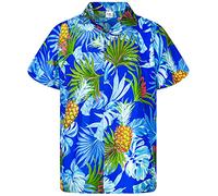 King Kameha Funky Blusa-Camisa-Hawaiana, Manga-Corta, Pineapple-Leaves, Azul, L