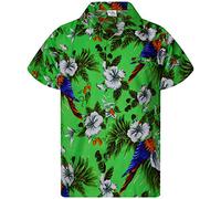 KING KAMEHA Funky - Camisa hawaiana casual para niños, niños y niñas, bolsillo frontal, manga corta, unisex, estampado de loro cereza, color morado, Niños Cherryparrot Verde, 10 años