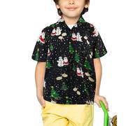 King Kameha Funky - Camisa hawaiana de manga corta para niño y niña con bolsillo delantero con estampado hawaiano unisex X-Mas Navidad Papá Noel, Kids Christmas Buddies Negro, 12 años