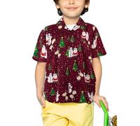 King Kameha Funky - Camisa hawaiana de manga corta para niño y niña con bolsillo delantero con estampado hawaiano unisex X-Mas Navidad Papá Noel, Kids Christmas Buddies Rojo, 6 años