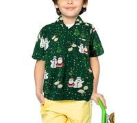 King Kameha Funky - Camisa hawaiana de manga corta para niño y niña con bolsillo delantero con estampado hawaiano unisex X-Mas Navidad Papá Noel, Kids Christmas Buddies Verde, 8 años