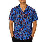King Kameha Funky-Camisa-Hawaiana Hombre Manga-Corta Bolsillo-con-Hendidura Rock n Roll Llamas Salvajes Unisexo
