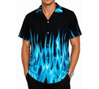 King Kameha Funky-Camisa-Hawaiana Hombre Manga-Corta Bolsillo-con-Hendidura Rock n Roll Llamas Salvajes Unisexo