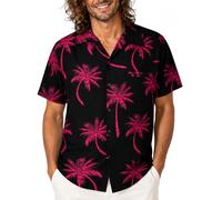 King Kameha Funky-Camisa-Hawaiana Hombre Manga-Corta Bolsillo-con-Hendidura Sombra Palmeras Elegante Unisexo