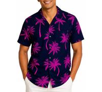 King Kameha Funky-Camisa-Hawaiana Hombre Manga-Corta Bolsillo-con-Hendidura Sombra Palmeras Elegante Unisexo