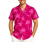 King Kameha Funky-Camisa-Hawaiana Hombre Manga-Corta Bolsillo-con-Hendidura Sombra Palmeras Elegante Unisexo