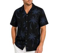 King Kameha Funky-Camisa-Hawaiana Hombre Manga-Corta Bolsillo-con-Hendidura Sombra Palmeras Elegante Unisexo