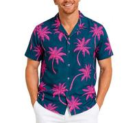 King Kameha Funky-Camisa-Hawaiana Hombre Manga-Corta Bolsillo-con-Hendidura Sombra Palmeras Elegante Unisexo