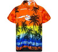 King Kameha Funky Camisa-Hawaiana, Manga-Corta, Beach, Naranja, 6XL