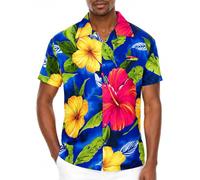 King Kameha Funky Camisa-Hawaiana, Manga-Corta, Big-Flower, Azul-Oscuro, M