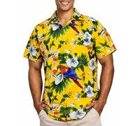King Kameha Funky Camisa-Hawaiana, Manga-Corta, Cherry-Parrot, Amarillo, XS