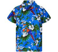 King Kameha Funky Camisa-Hawaiana, Manga-Corta, Cherry-Parrot, Azul, M