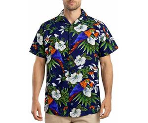 King Kameha Funky Camisa-Hawaiana, Manga-Corta, Cherry-Parrot, Azul-Oscuro, S