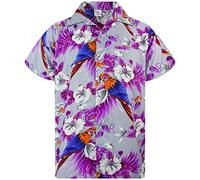 King Kameha Funky Camisa-Hawaiana, Manga-Corta, Cherry-Parrot, Gris, 5XL