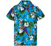 King Kameha Funky Camisa-Hawaiana, Manga-Corta, Cherry-Parrot, Turquesa, 4XL