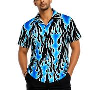 King Kameha Funky-Camisa-Hawaiana, Manga-Corta, Flames-Wild, Azul, S