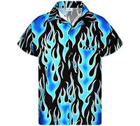 King Kameha Funky-Camisa-Hawaiana, Manga-Corta, Flames-Wild, Azul, XL