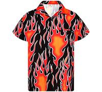 King Kameha Funky-Camisa-Hawaiana, Manga-Corta, Flames-Wild, Rojo, XXL