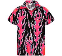 King Kameha Funky-Camisa-Hawaiana, Manga-Corta, Flames-Wild, Rosa, L