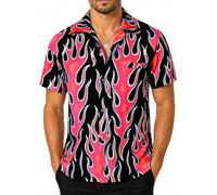 King Kameha Funky-Camisa-Hawaiana, Manga-Corta, Flames-Wild, Rosa, M
