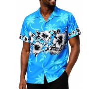 King Kameha Funky Camisa-Hawaiana, Manga-Corta, Flower-Chest, Turquesa, XXL