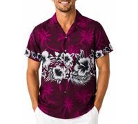 King Kameha Funky Camisa-Hawaiana, Manga-Corta, Flower-Chest, Violeta, XL