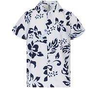 King Kameha Funky-Camisa-Hawaiana, Manga-Corta, Hibiscus, Blanco-Azul-Marino, XS