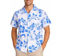 King Kameha Funky-Camisa-Hawaiana, Manga-Corta, Hibiscus, Blanco-Turquesa, 9XL