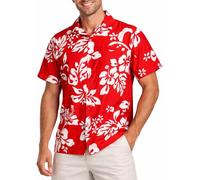 King Kameha Funky-Camisa-Hawaiana, Manga-Corta, Hibiscus, Eclectic-Rojo, S