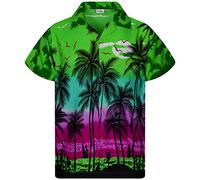 King Kameha Funky Camisa-Hawaiana, Manga-Corta, JK-Beach, Verde, 4XL
