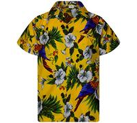 King Kameha Funky Camisa-Hawaiana, Manga-Corta, JK-Cherry-Parrot, Amarillo, XL