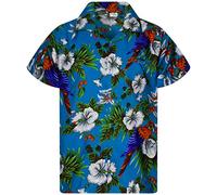 King Kameha Funky Camisa-Hawaiana, Manga-Corta, JK-Cherry-Parrot, Turquesa, XL